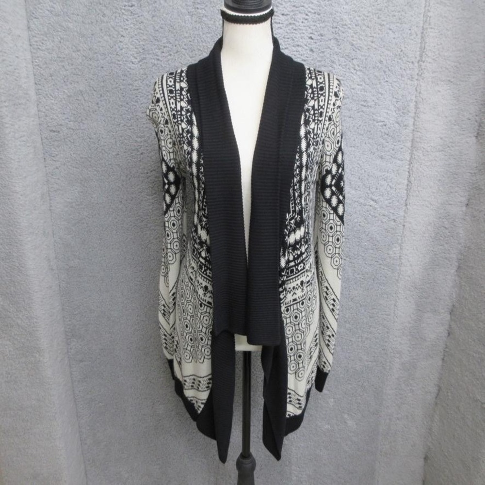 Apt 9 Geometric Boho Cardigan Sweater L Black Open Front Southwestern Aztec‎